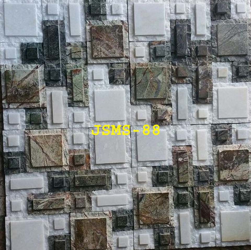 Green and White Marble Biscuit Pattern Stone Mosaic Tile